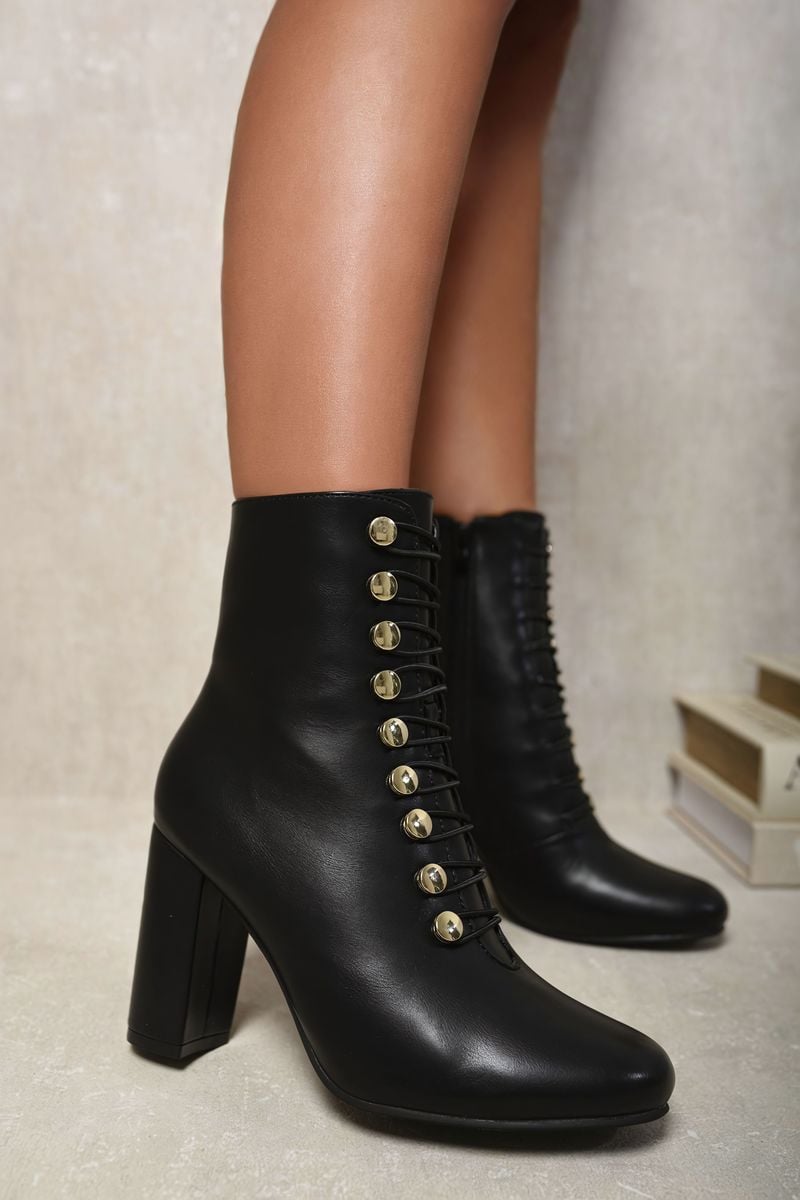 Kenike black PU faux suede corset ankle boots variant