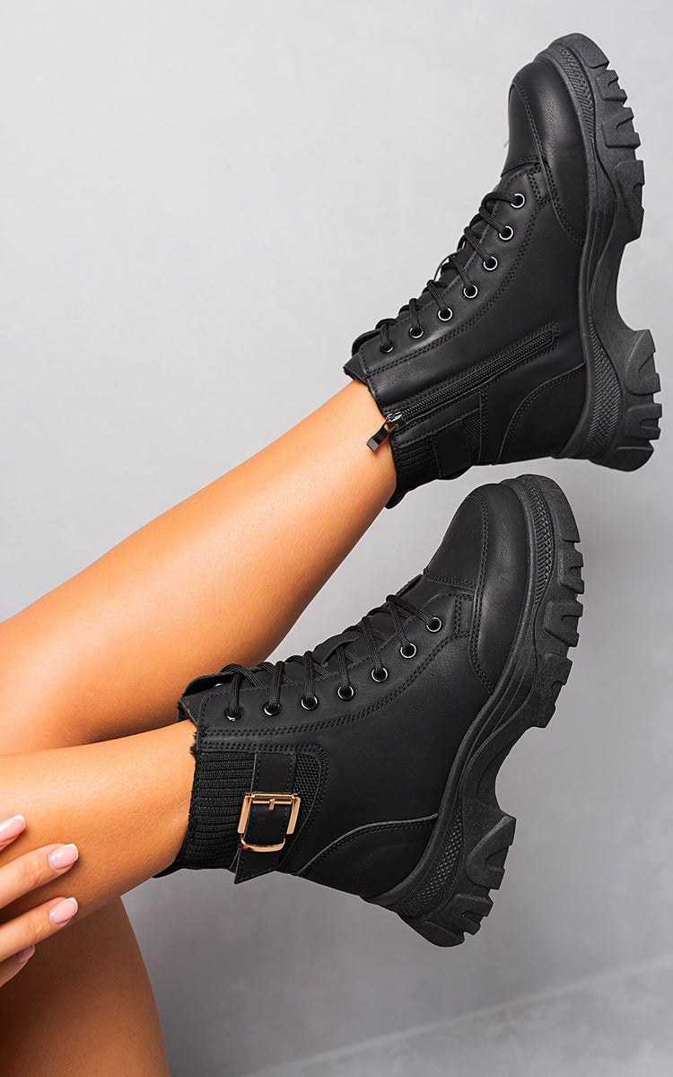 Kenike black chunky lace-up platform ankle boots variant