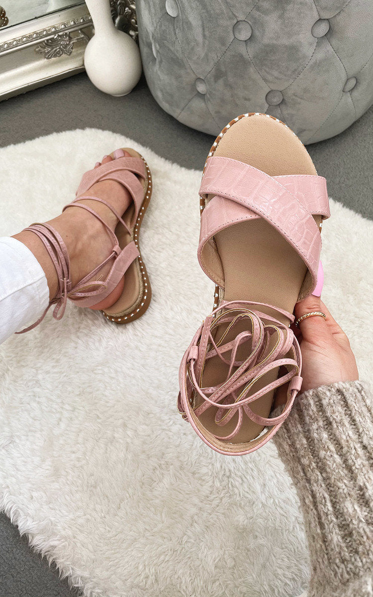 Kenike white strappy sandals side profile