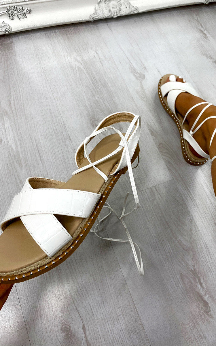 Kenike white strappy sandals sole detail