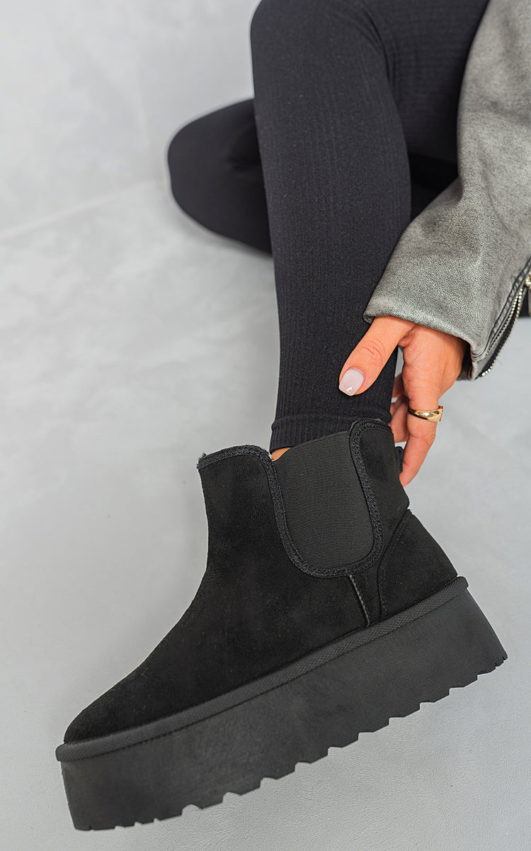 Kenike black faux fur lined platform Chelsea boots variant