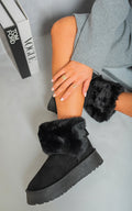 Kenike black fuzzy cuff slip-on snow boots variant