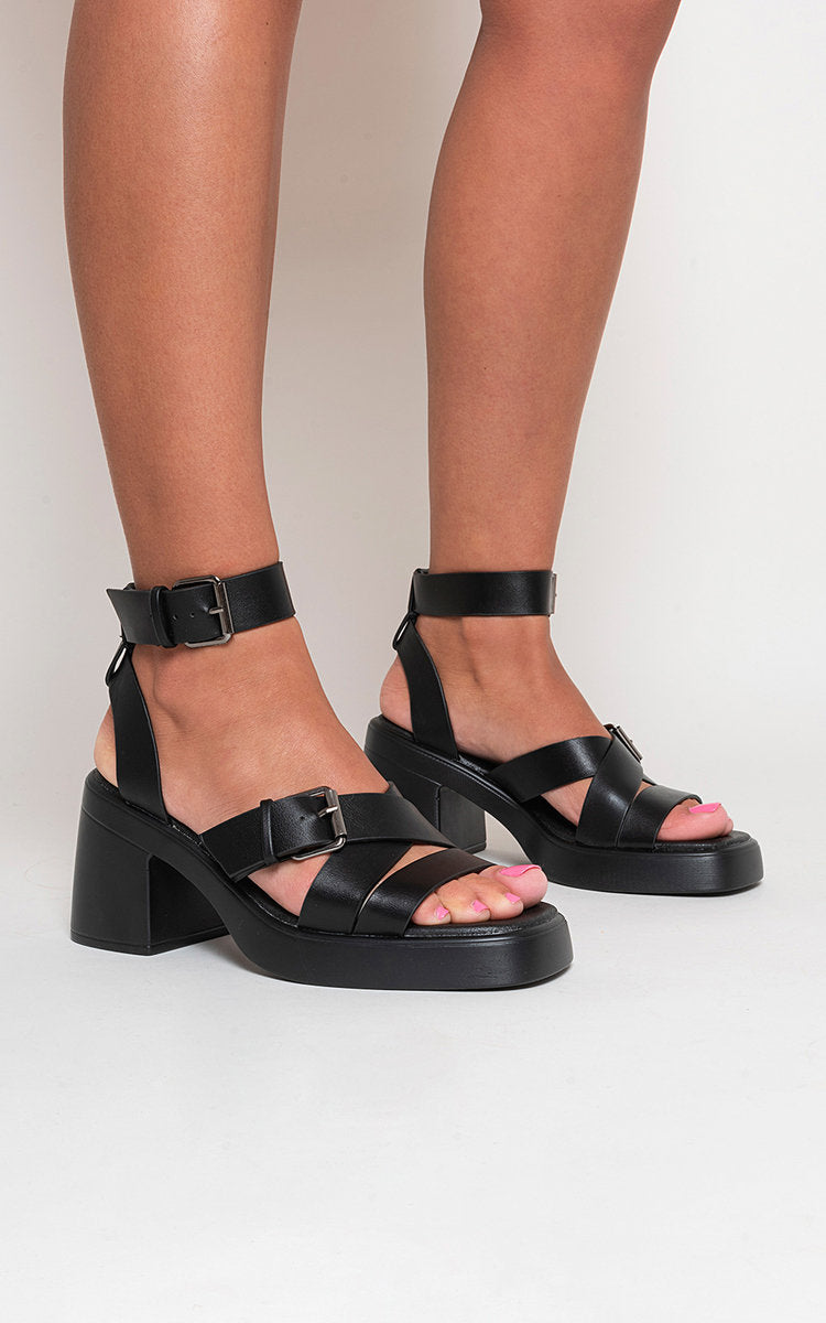 Kenike black ankle strap sandals criss-cross detail