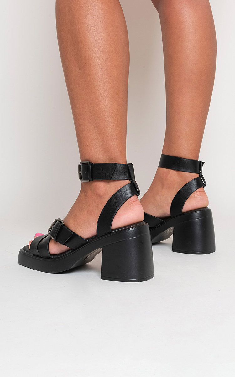 Kenike black criss-cross heeled sandals side profile