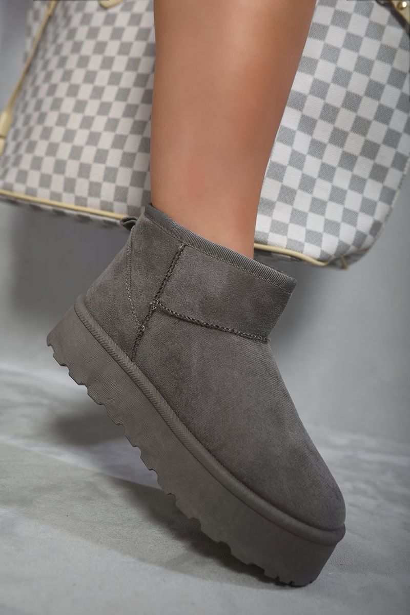 Kenike grey mini boots fluffy lining detail