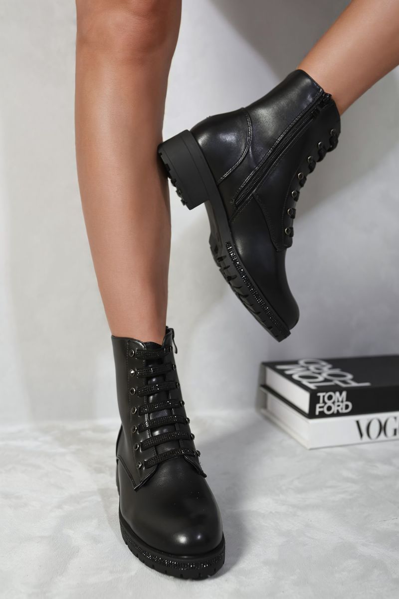 Kenike black lace-up glitter ankle boots variant