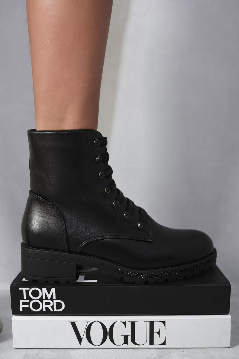 Kenike black glitter ankle boots lace-up side profile