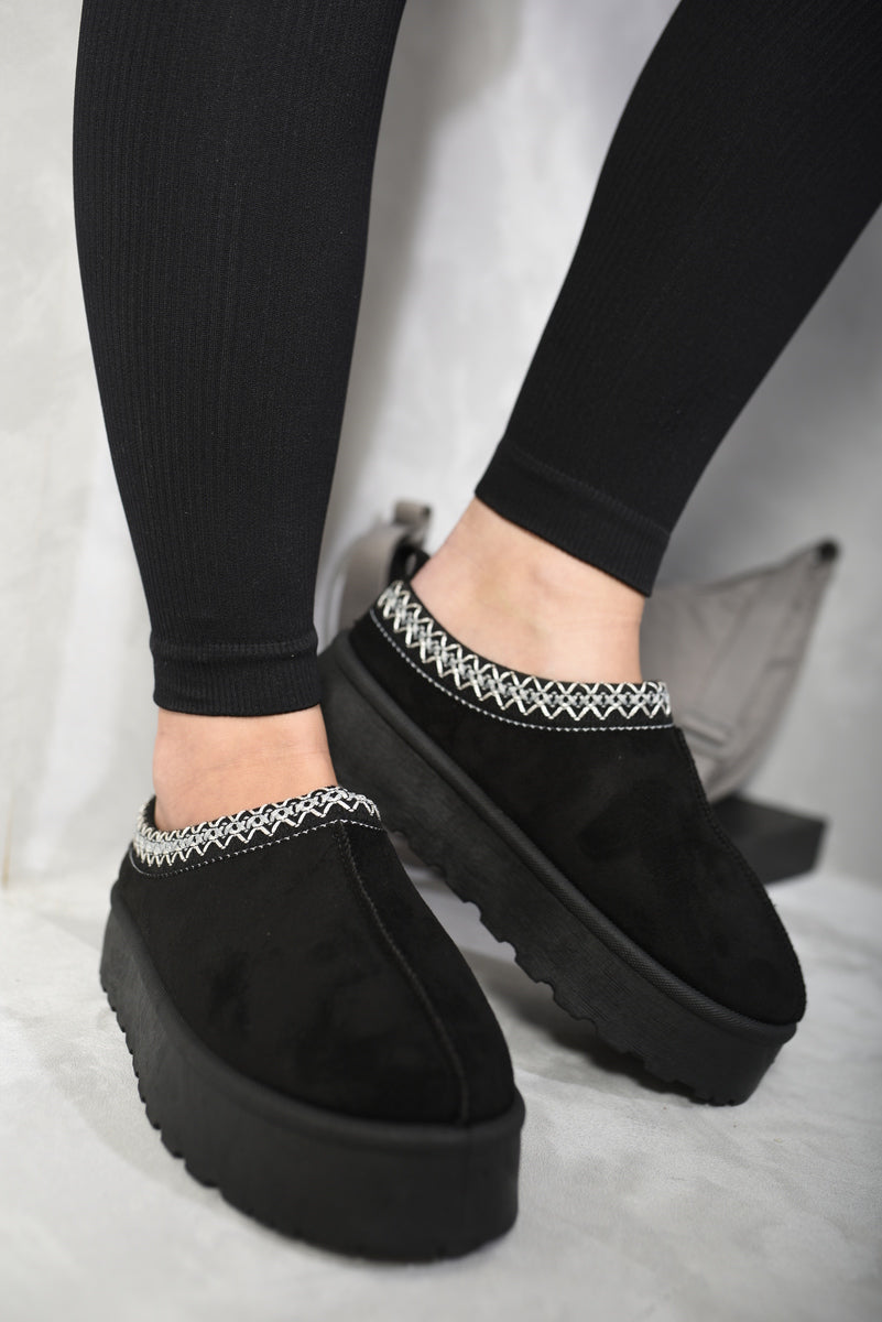 Kenike black Aztec detail platform slipper boots variant