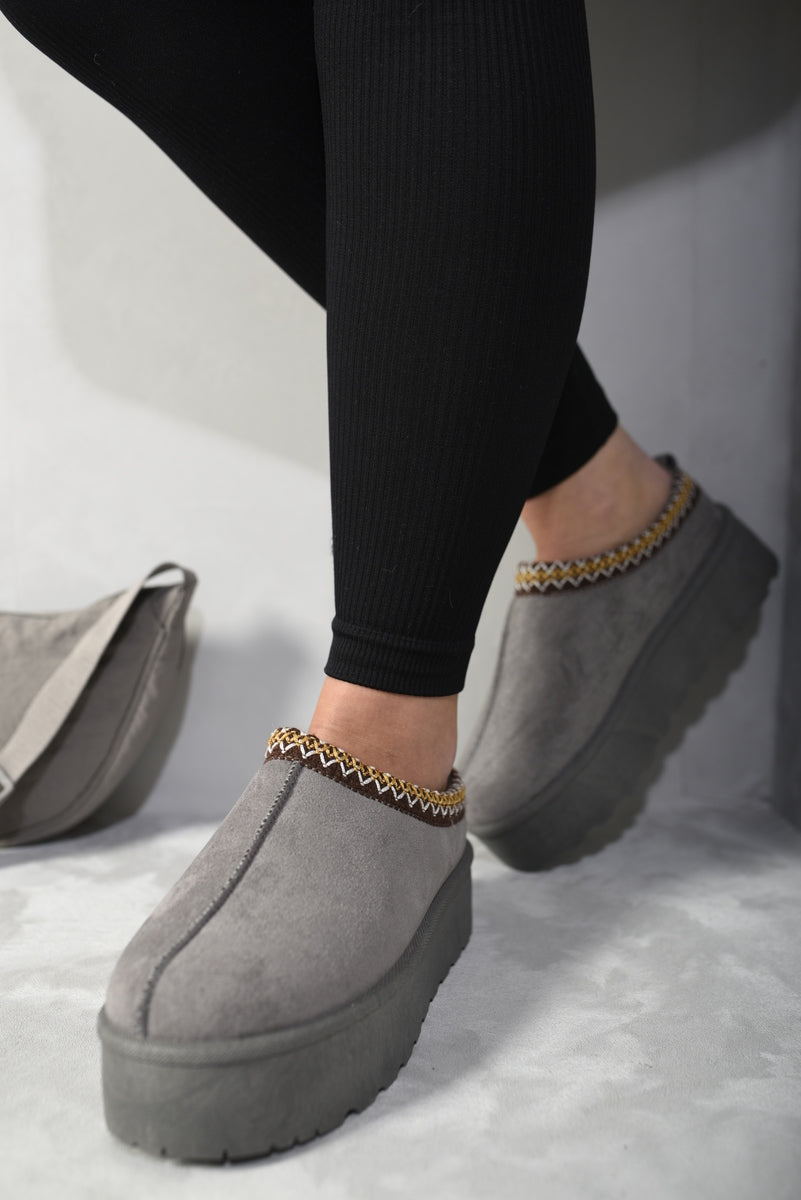 Kenike grey Aztec detail platform slipper boots variant