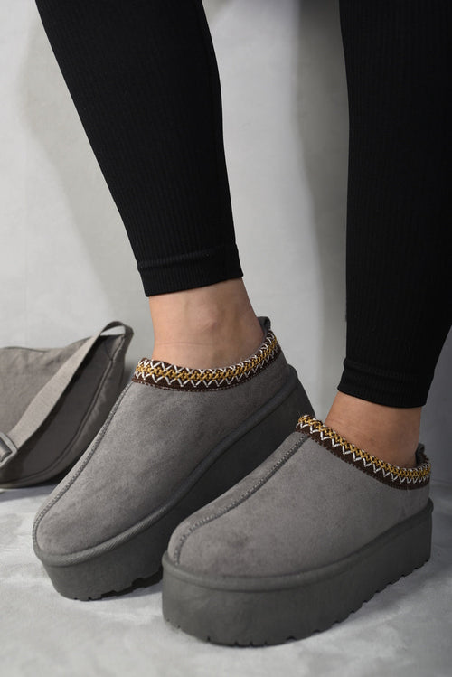 Kenike platform slipper boots with Aztec trim side profile