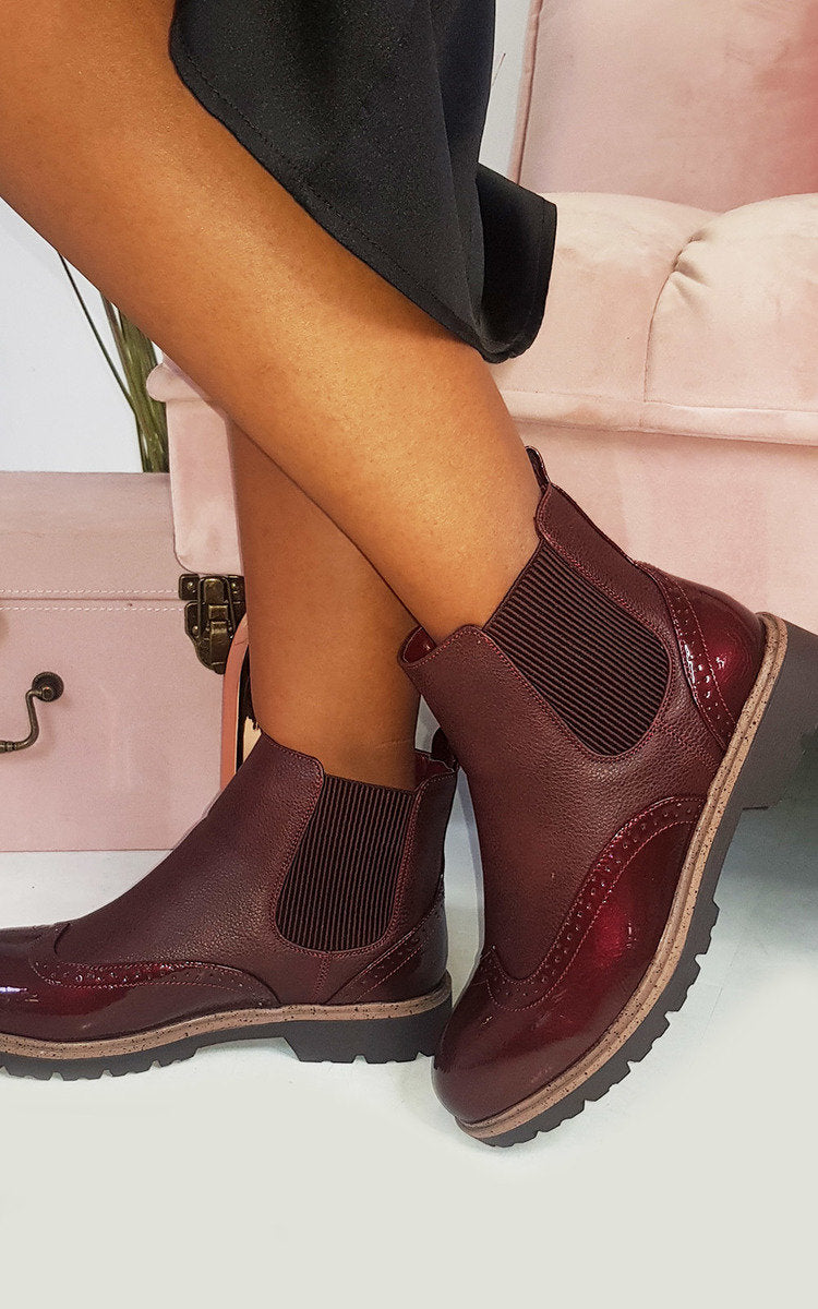 Kenike wine faux leather brogue Chelsea boots variant