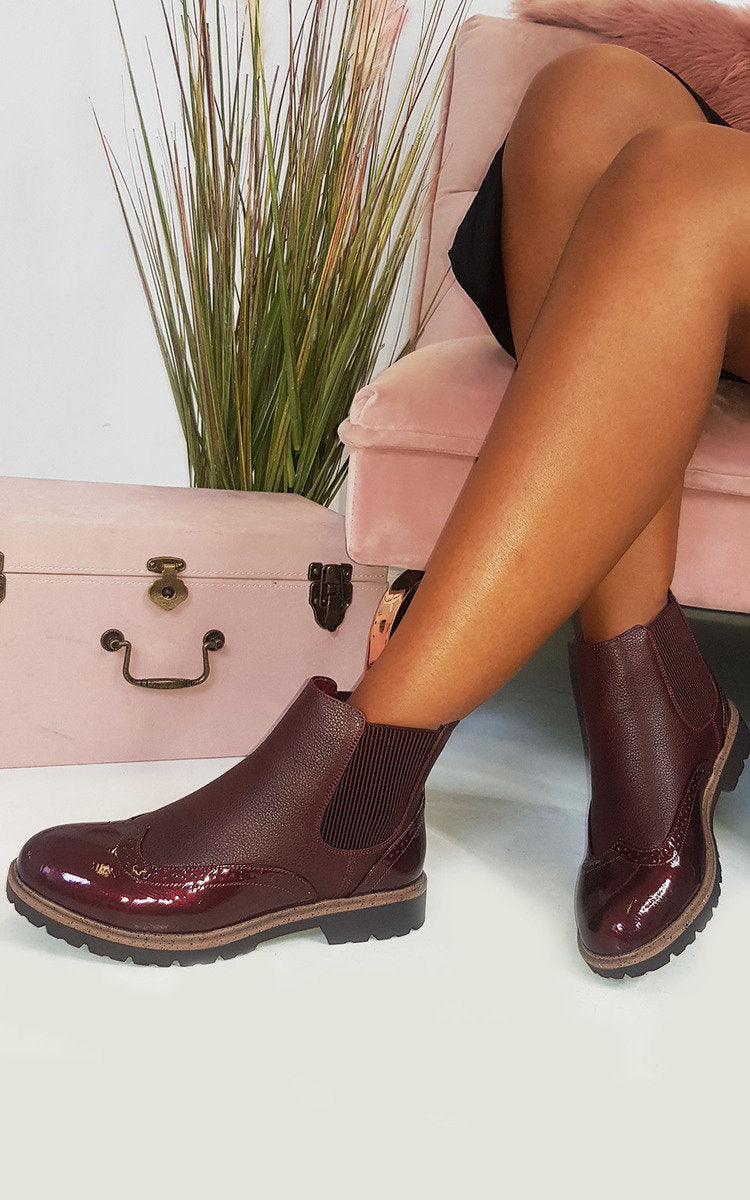 Kenike wine brogue Chelsea boots side profile