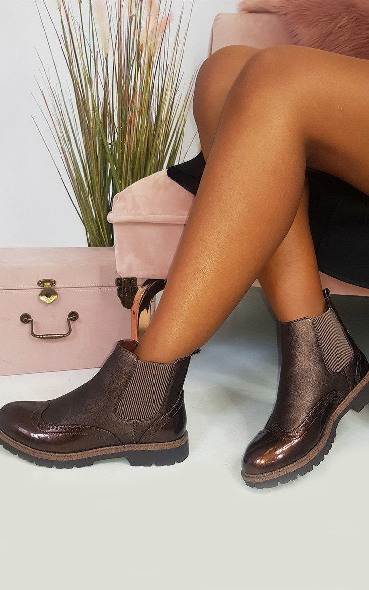 Kenike brown faux leather brogue Chelsea boots variant