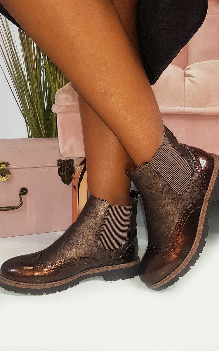 Kenike brown brogue Chelsea boots side profile