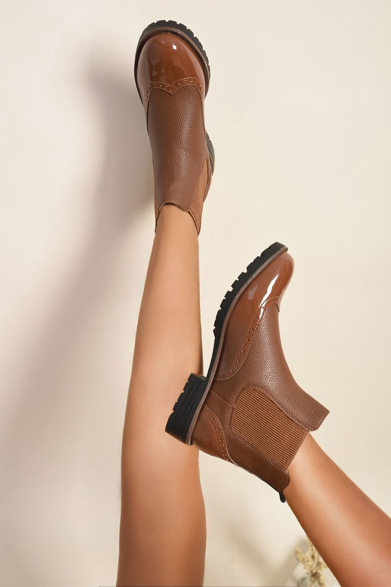 Kenike camel faux leather brogue Chelsea boots variant