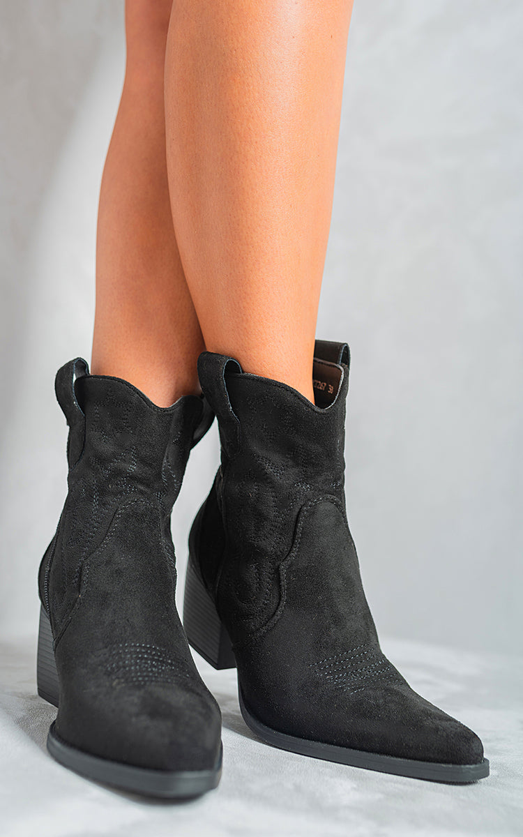 Kenike khaki suede cowboy ankle boots front view