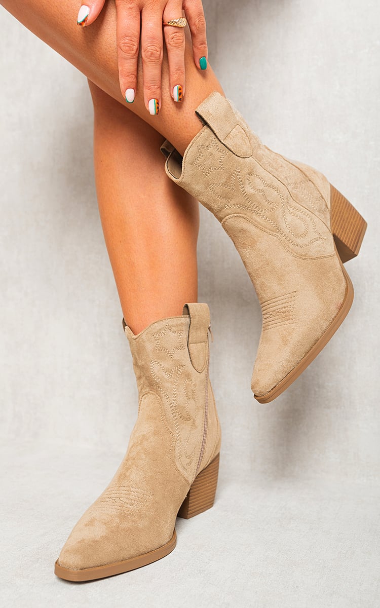 Kenike khaki suede cowboy ankle boots variant