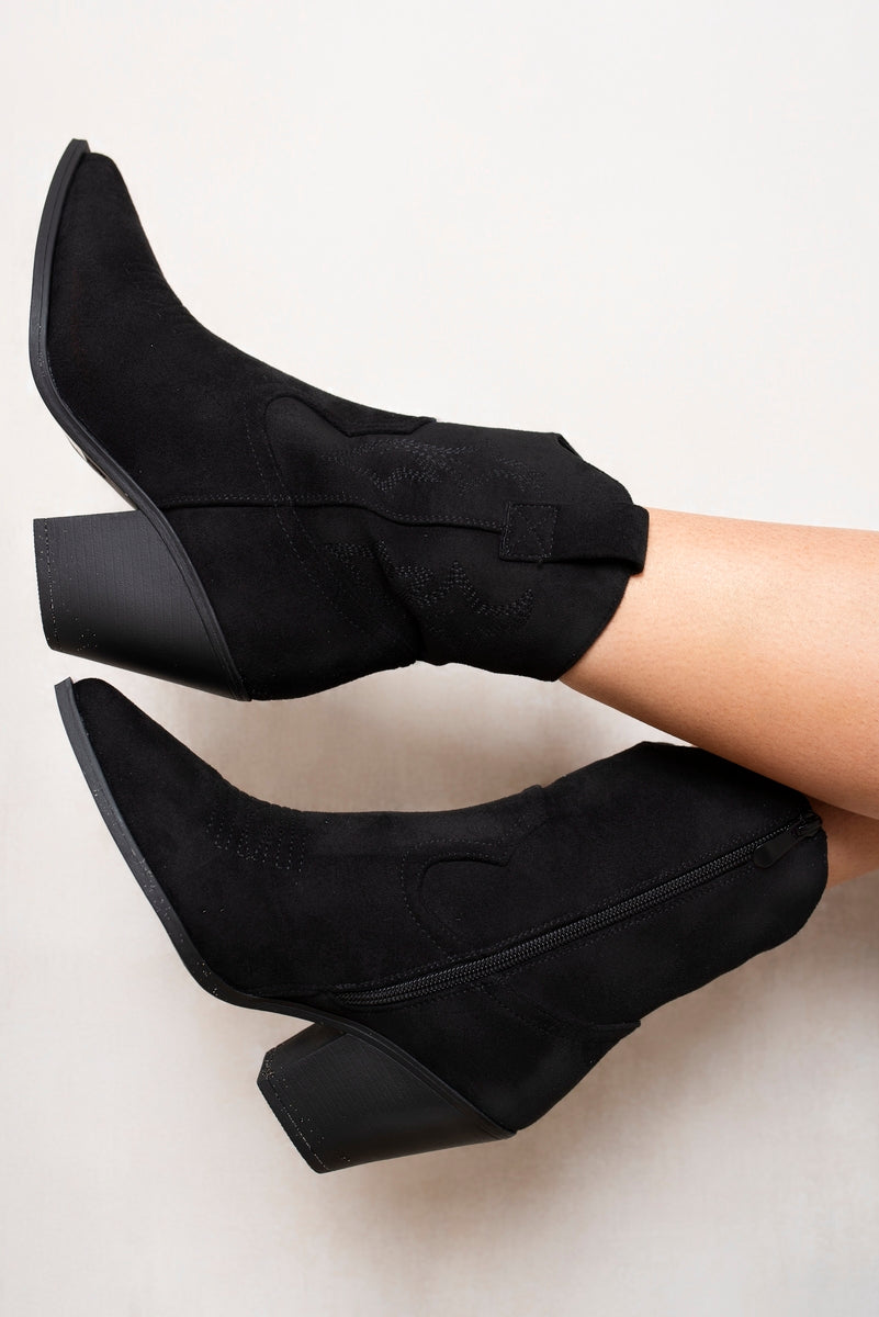 Kenike jet black suede cowboy ankle boots variant