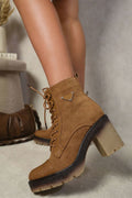 Kenike camel lace-up combat heeled ankle boots variant