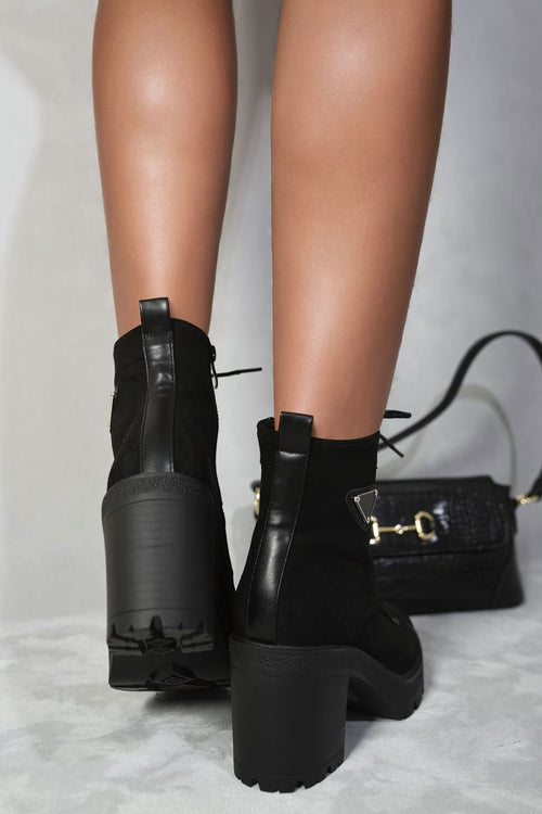 Kenike black combat heeled ankle boots lace-up detail