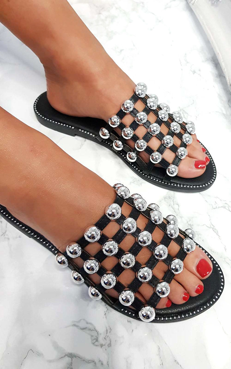 Kenike studded caged open toe sandals close-up variant
