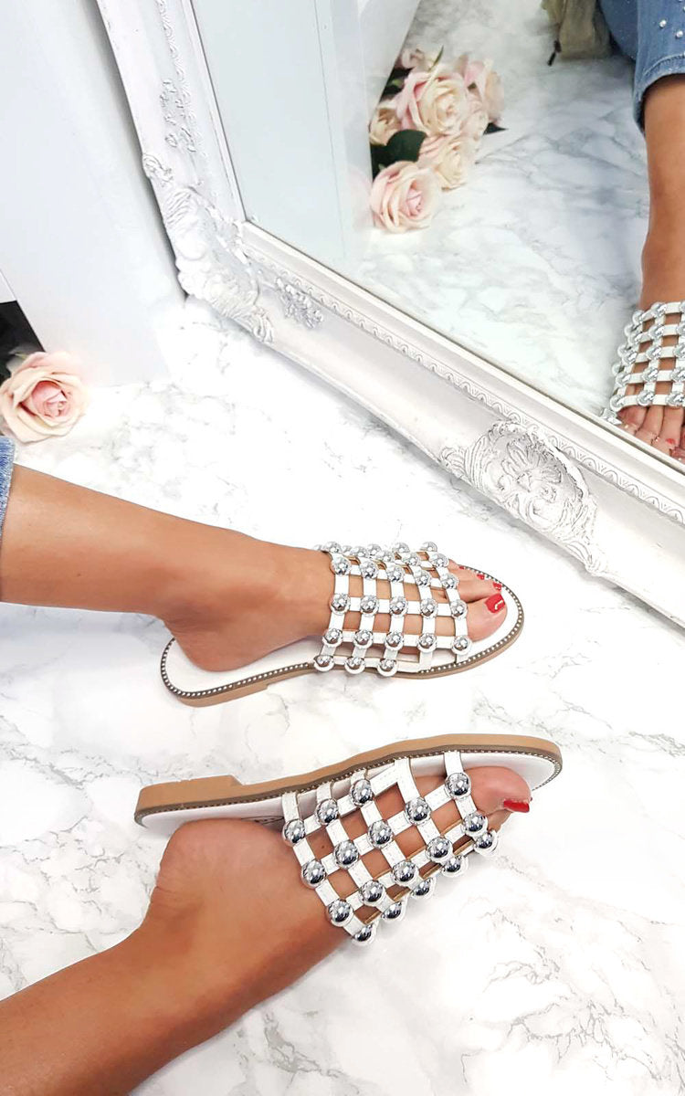Kenike studded caged open toe sandals final front view