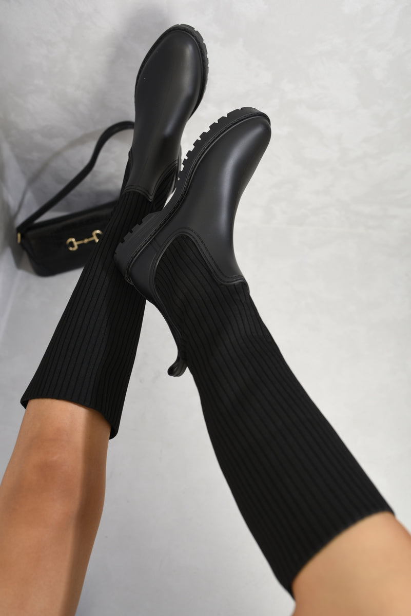Kenike black sock boots chunky platform sole detail