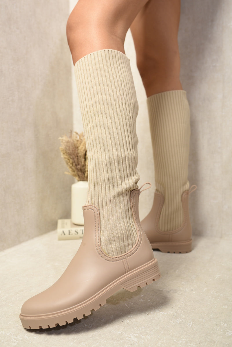 Kenike beige sock boots chunky platform sole detail