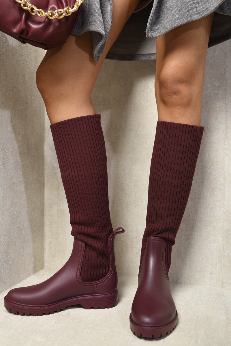Kenike wine platform sock boots chunky sole detail