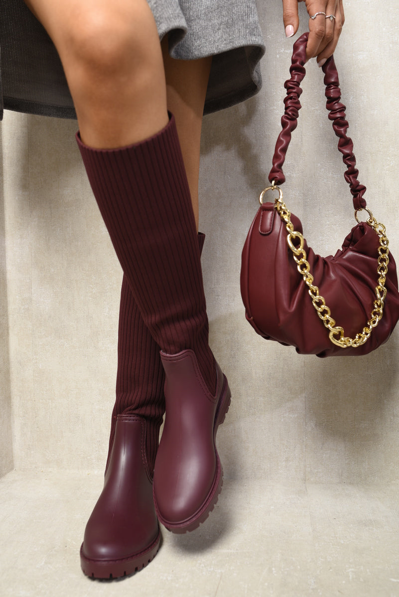 Kenike wine high sock platform boots variant