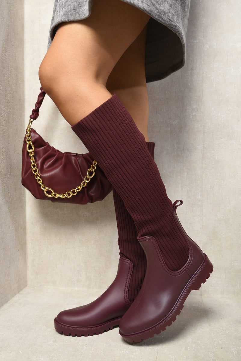 Kenike wine high sock platform boots side profile