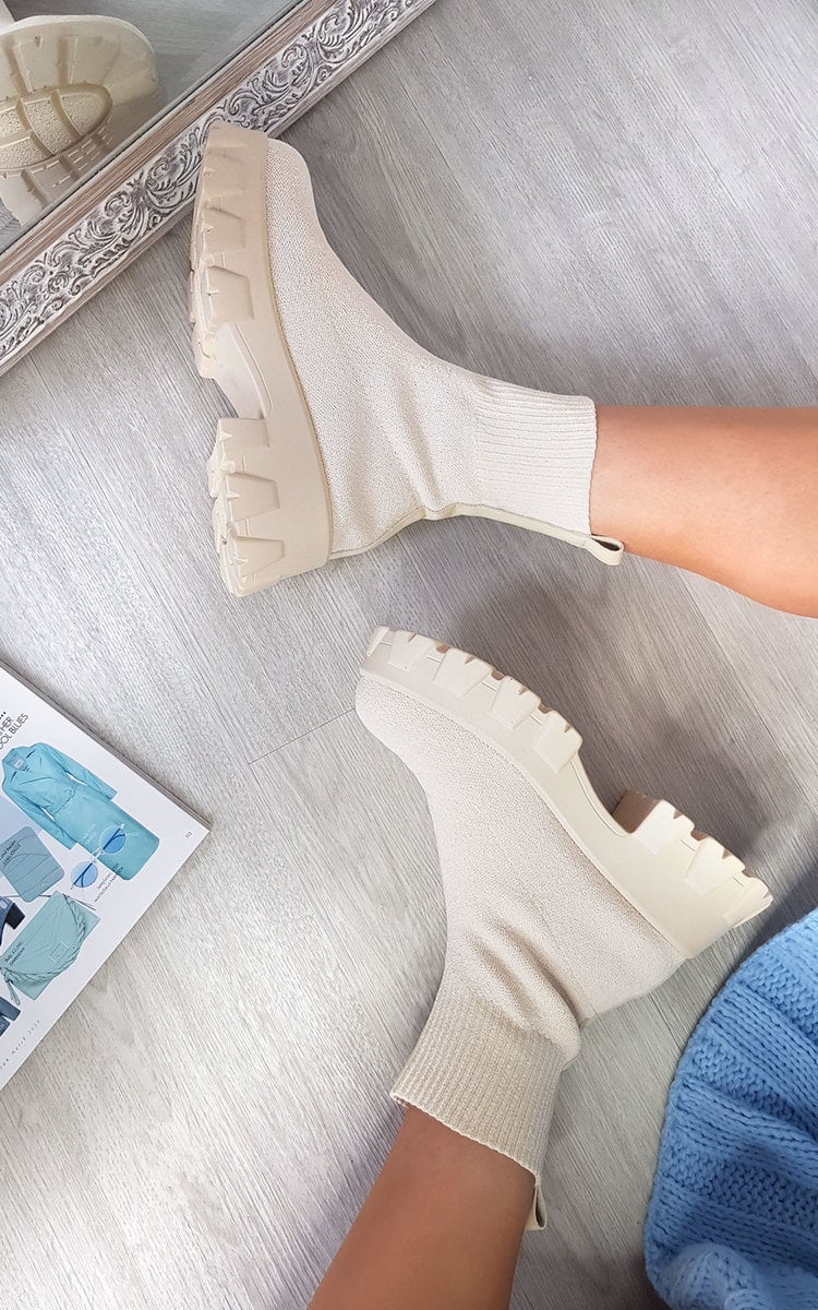 Kenike beige chunky sock boots variant