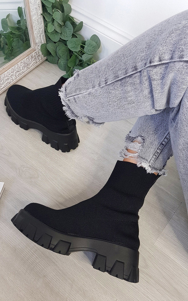 Kenike black chunky sock boots variant