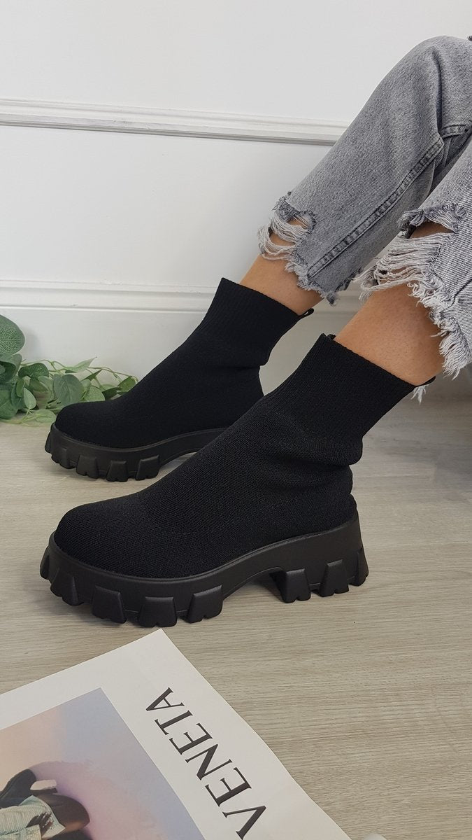 Kenike black sock boots chunky sole detail