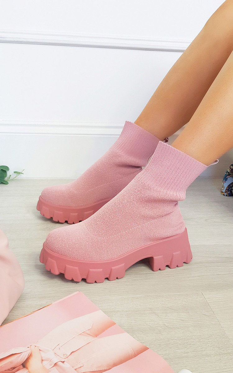 Kenike pink chunky sock boots variant