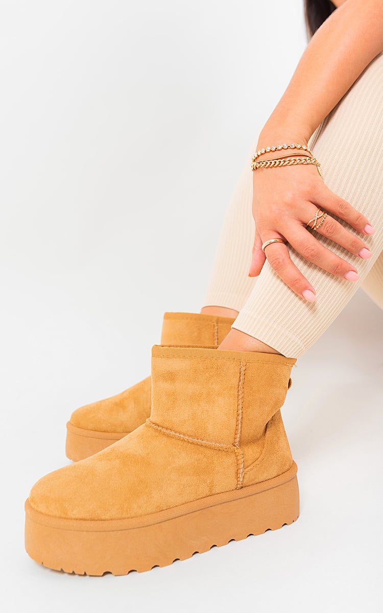 Kenike camel thick heel platform boots front view