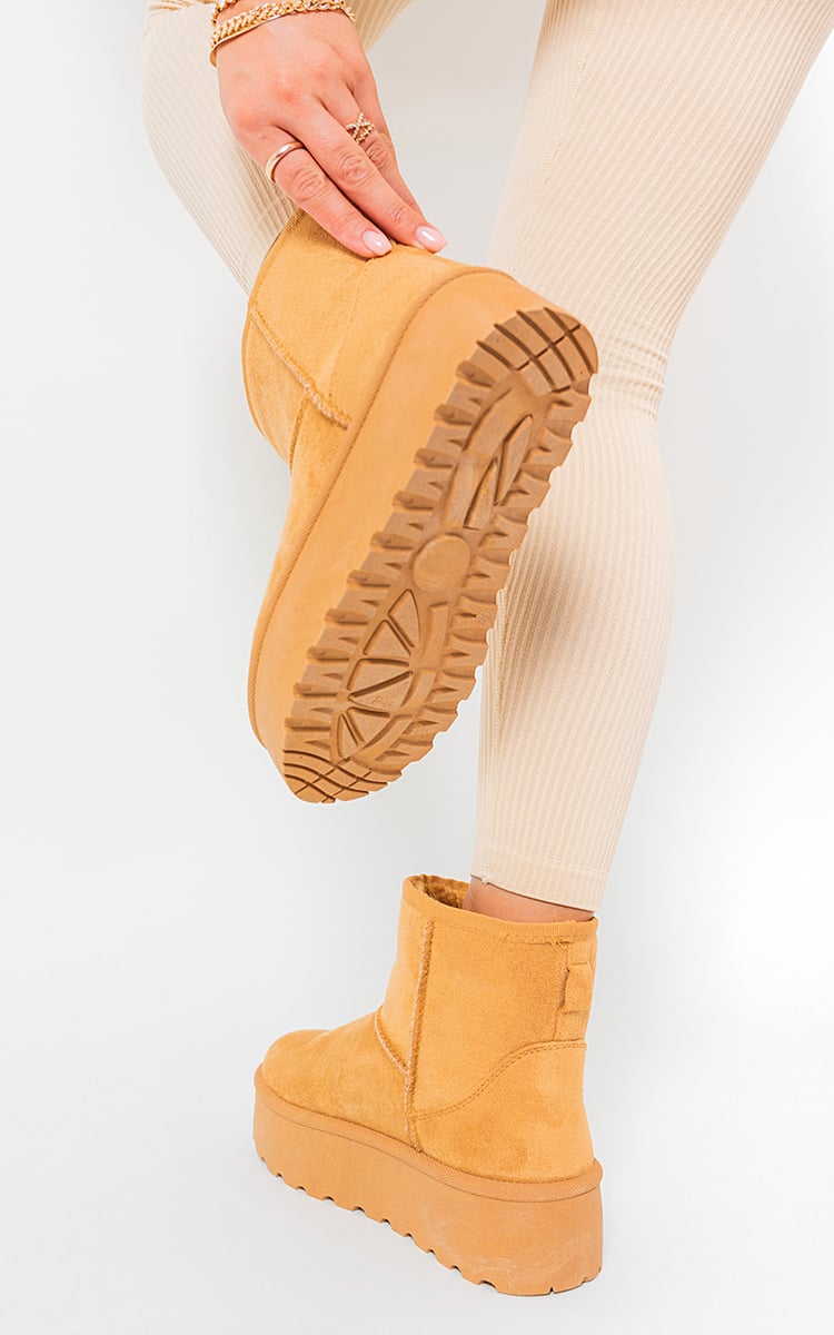 Kenike camel platform boots thick heel side profile