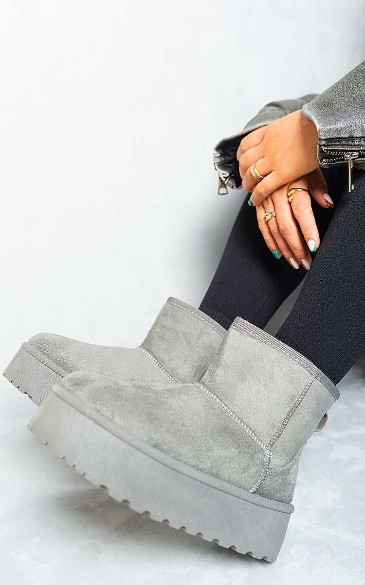 Kenike grey thick heel platform boots front view
