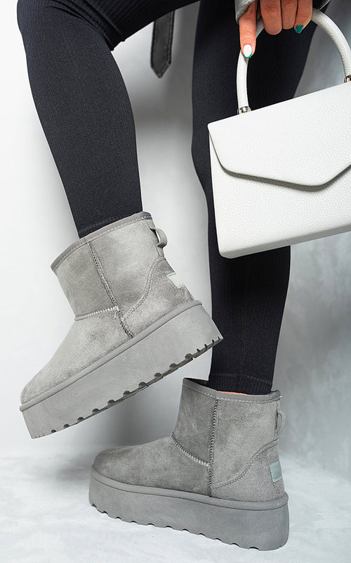 Kenike grey platform boots thick heel side profile