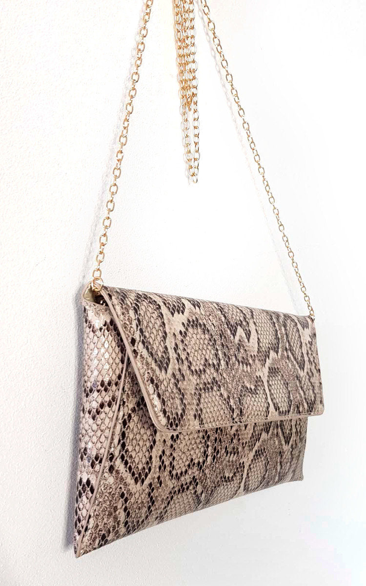 Kenike nude snake print envelope clutch bag variant