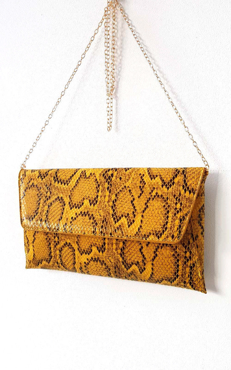 Kenike yellow snake print envelope clutch bag variant