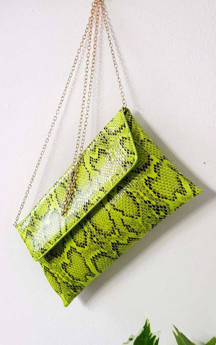 Kenike green snake print envelope clutch bag variant