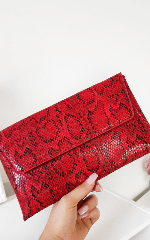 Kenike red snake print envelope clutch bag variant