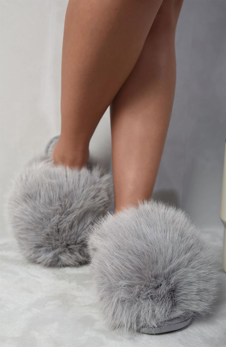 Kenike fluffy faux fur winter sandals alternate angle