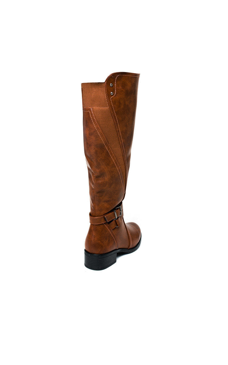 Kenike camel faux leather buckle knee high boots variant