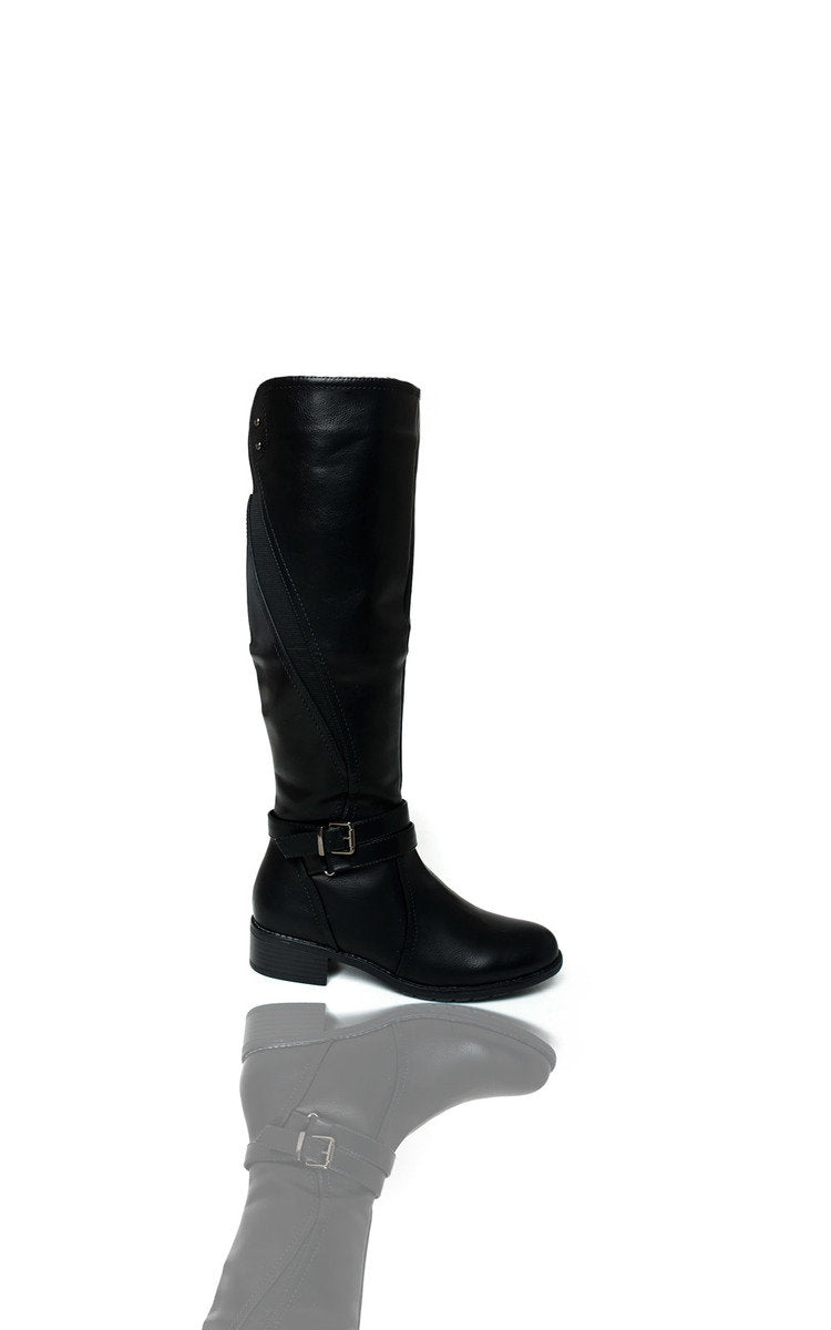 Kenike black knee high boots close-up buckle detail