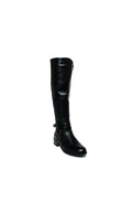 Kenike black faux leather buckle knee high boots variant
