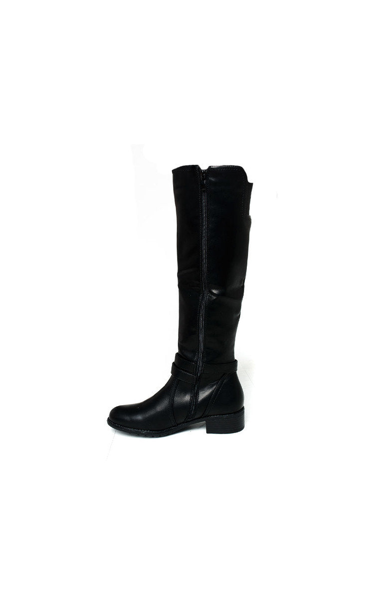 Kenike black buckle knee high boots model view