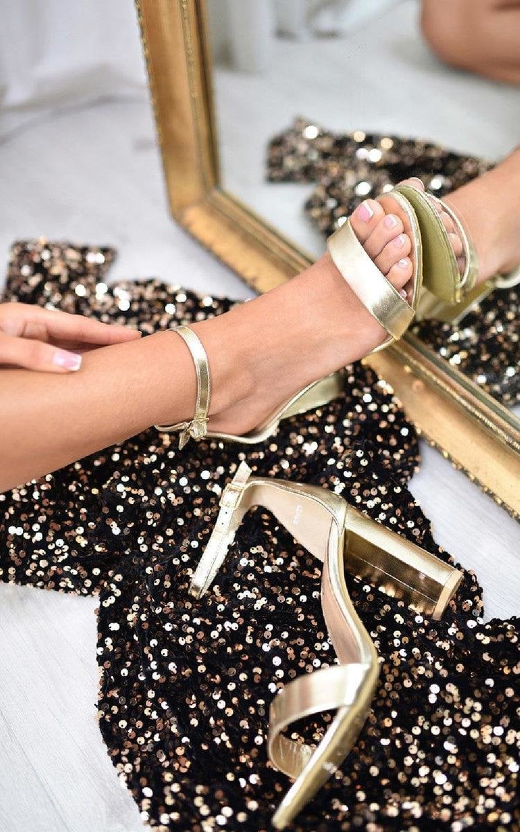 Kenike gold block high heels side profile
