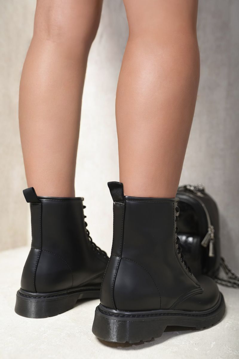 Kenike black platform ankle boots lace-up side profile